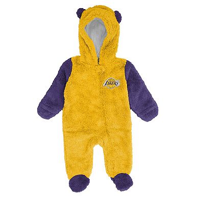 Infant & Newborn Outerstuff Gold Los Angeles Lakers Stay Napping Fleece Bunting Full-Zip Sleeper