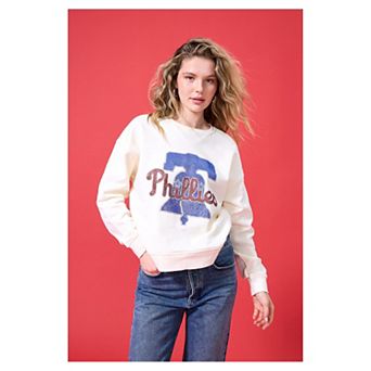 Women's Terez Cream Philadelphia Phillies Oversized Gemstone Logo Sweatshirt
