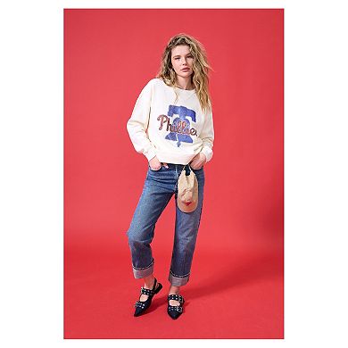 Women's Terez Cream Philadelphia Phillies Oversized Gemstone Logo Sweatshirt
