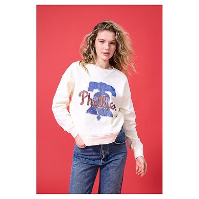 Women's Terez Cream Philadelphia Phillies Oversized Gemstone Logo Sweatshirt
