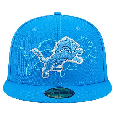 Men's New Era Blue Detroit Lions Tri-Hit 59FIFTY Fitted Hat