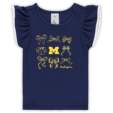 Girls Toddler ZooZatz Navy Michigan Wolverines Tri-Blend Bow Legging and Shirt Set