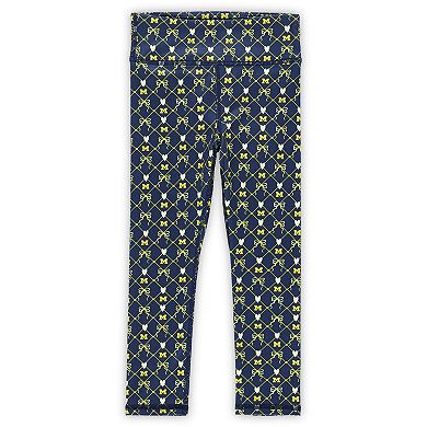 Girls Toddler ZooZatz Navy Michigan Wolverines Tri-Blend Bow Legging and Shirt Set