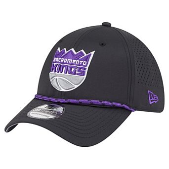Men's New Era Black Sacramento Kings Featherweight Poly Rope Flex 39Thirty Hat