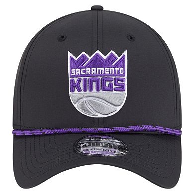 Men's New Era Black Sacramento Kings Featherweight Poly Rope Flex 39Thirty Hat
