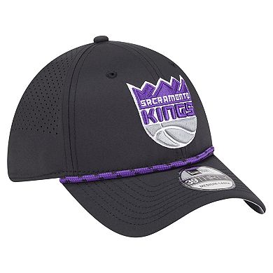 Men's New Era Black Sacramento Kings Featherweight Poly Rope Flex 39Thirty Hat