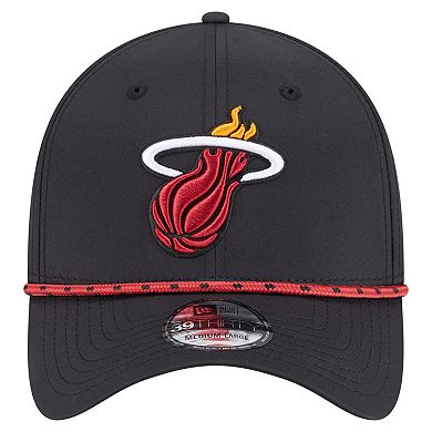 Men's New Era Black Miami Heat Featherweight Poly Rope Flex 39Thirty Hat