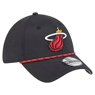 Men's New Era Black Miami Heat Featherweight Poly Rope Flex 39Thirty Hat