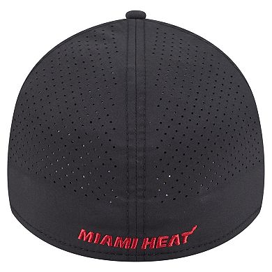 Men's New Era Black Miami Heat Featherweight Poly Rope Flex 39Thirty Hat