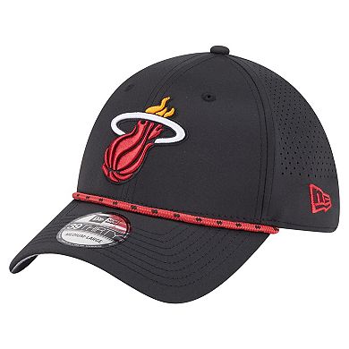 Men's New Era Black Miami Heat Featherweight Poly Rope Flex 39Thirty Hat