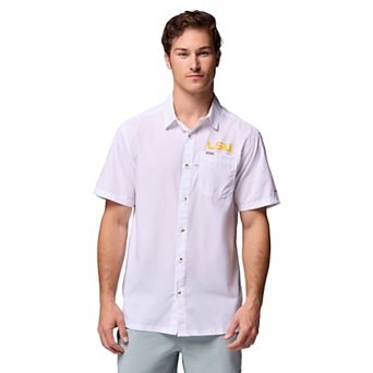 Men's Columbia White LSU Tigers Slack Tide Camp Button-Up Shirt