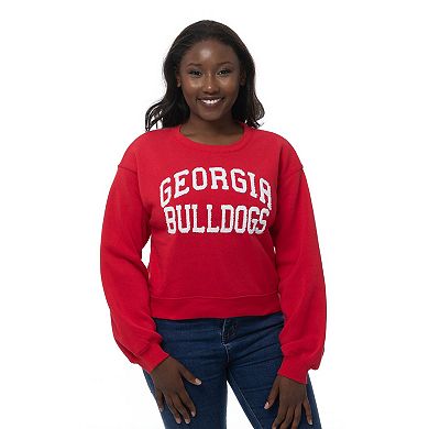 Women's ZooZatz Red Georgia Bulldogs Chenille Cropped Sweatshirt