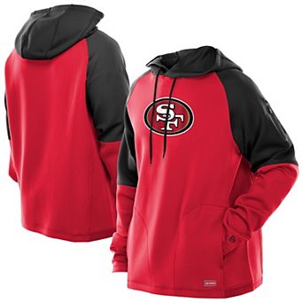 Men's New Era Scarlet San Francisco 49ers Combine Authentic Color Block Raglan Pullover Hoodie