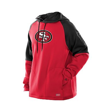 Men's New Era Scarlet San Francisco 49ers Combine Authentic Color Block Raglan Pullover Hoodie
