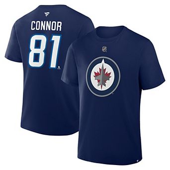 Men's Fanatics Kyle Connor Navy Winnipeg Jets Authentic Stack Name & Number T-Shirt