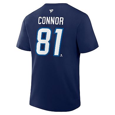 Men's Fanatics Kyle Connor Navy Winnipeg Jets Authentic Stack Name & Number T-Shirt