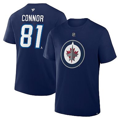 Men's Fanatics Kyle Connor Navy Winnipeg Jets Authentic Stack Name & Number T-Shirt