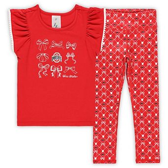 Girls Toddler ZooZatz Scarlet Ohio State Buckeyes Tri-Blend Bow Legging and Shirt Set