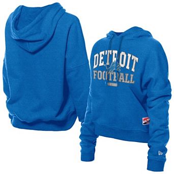 Women's New Era Blue Detroit Lions Throwback Boxy Hoodie Sweatshirt