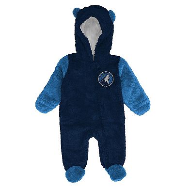 Infant & Newborn Outerstuff Navy Minnesota Timberwolves Stay Napping Fleece Bunting Full-Zip Sleeper