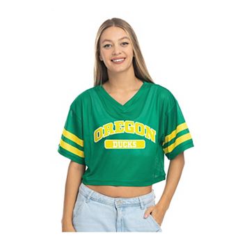 Women's ZooZatz Green Oregon Ducks V-Neck Mesh Cropped T-Shirt