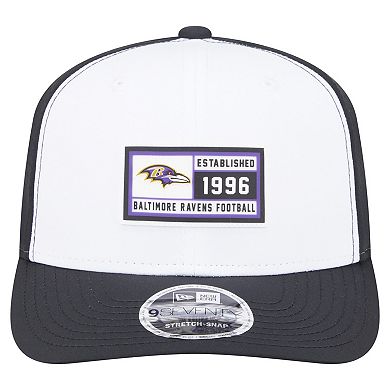 Men's New Era White/Black Baltimore Ravens Established Patch 9SEVENTY Adjustable Hat