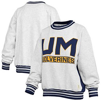 Women's Pressbox Heather Gray/Navy Michigan Wolverines Endzone Crewneck Sweatshirt