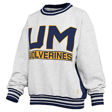 Women's Pressbox Heather Gray/Navy Michigan Wolverines Endzone Crewneck Sweatshirt