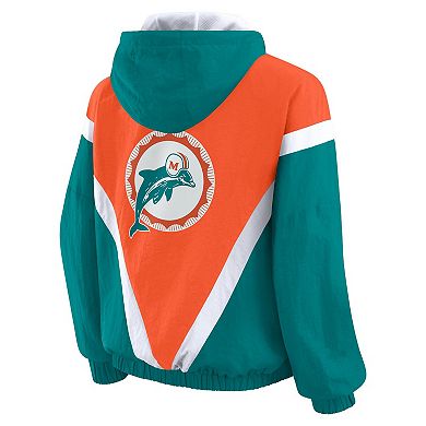 Women's WEAR by Erin Andrews Orange/Aqua Miami Dolphins Retro Crinkle Full-Zip Hoodie Windbreaker