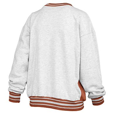 Women's Pressbox Heather Gray/Texas Orange Texas Longhorns Endzone Crewneck Sweatshirt