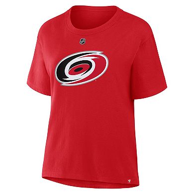 Women's Fanatics Sebastian Aho Red Carolina Hurricanes Authentic Stack Name & Number T-Shirt