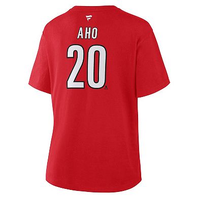 Women's Fanatics Sebastian Aho Red Carolina Hurricanes Authentic Stack Name & Number T-Shirt