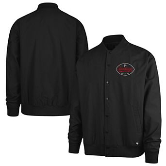 Men's '47 Black Atlanta Falcons Sundays Euro Step Twill Full-Button Bomber Jacket