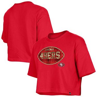 Girl's New Era Scarlet San Francisco 49ers Flip Sequin Boxy T-Shirt