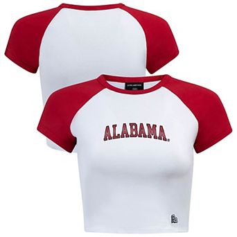 Women's Hype and Vice White/Crimson Alabama Crimson Tide Homerun Cropped Raglan T-Shirt