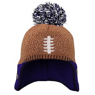 Preschool Brown Baltimore Ravens Football Head Knit Hat with Pom