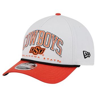 Men's New Era White/Orange Oklahoma State Cowboys Arch Two-Tone Rope 9FORTY A-Frame M-Crown Adjustable Hat