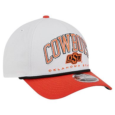 Men's New Era White/Orange Oklahoma State Cowboys Arch Two-Tone Rope 9FORTY A-Frame M-Crown Adjustable Hat