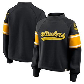 Women's Fanatics Black Pittsburgh Steelers Oversized Hometown Toss Sweep Mock Neck Pullover