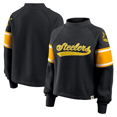 Women's Fanatics Black Pittsburgh Steelers Oversized Hometown Toss Sweep Mock Neck Pullover