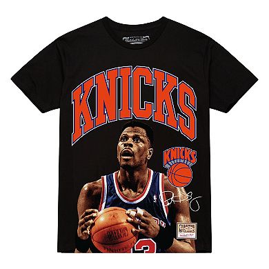 Men's Mitchell & Ness Patrick Ewing Black New York Knicks Hardwood Classics Player Arch T-Shirt
