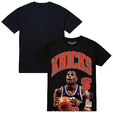 Men's Mitchell & Ness Patrick Ewing Black New York Knicks Hardwood Classics Player Arch T-Shirt