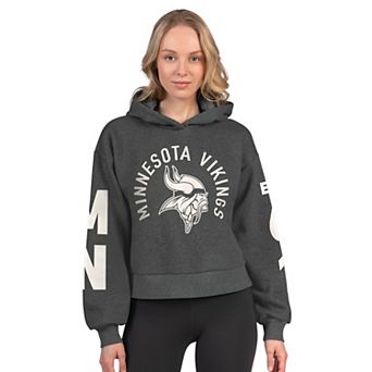 Women's Starter Heather Gray Minnesota Vikings Star Player Cropped Fleece Pullover Hoodie