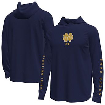 Men's Under Armour Navy Notre Dame Fighting Irish Tech Stretch Long-Sleeve Hooded T-Shirt