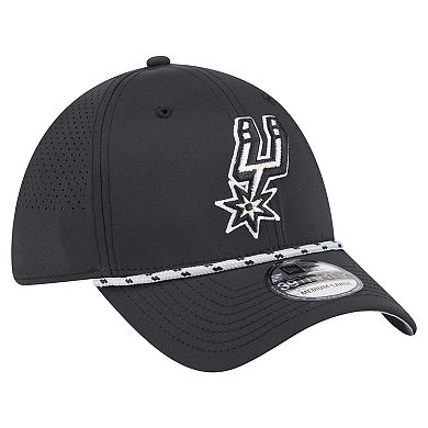 Men's New Era Black San Antonio Spurs Featherweight Poly Rope Flex 39Thirty Hat