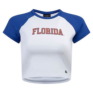 Women's Hype and Vice White/Royal Florida Gators Homerun Cropped Raglan T-Shirt