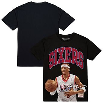 Men's Mitchell & Ness Allen Iverson Black Philadelphia 76ers Hardwood Classics Player Arch T-Shirt