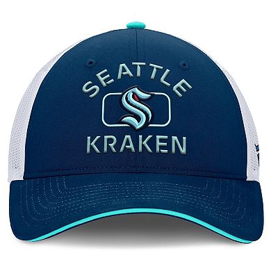 Men's Fanatics Deep Sea Blue/White Seattle Kraken Authentic Pro Rink Adjustable Trucker Hat