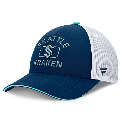 Men's Fanatics Deep Sea Blue/White Seattle Kraken Authentic Pro Rink Adjustable Trucker Hat