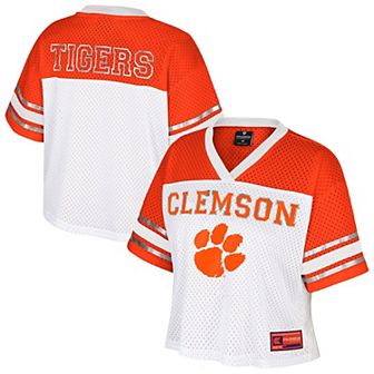 Women's Colosseum White Clemson Tigers Treasure Cropped Football Jersey